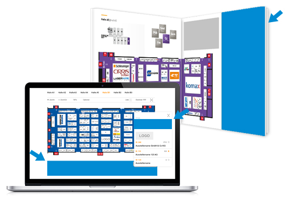 Ad next to the hall plan (productronica Guide)